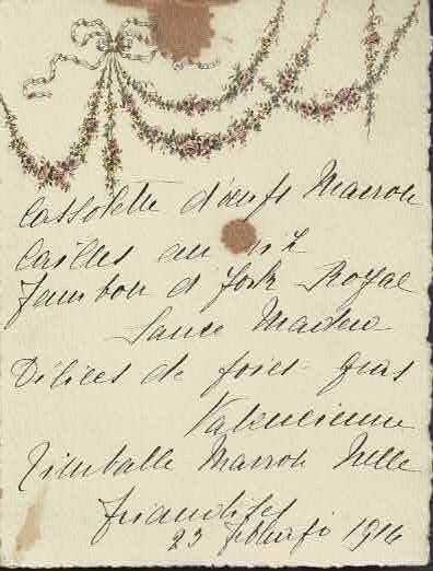 Menu 23 febbraio 1914.