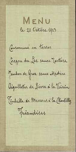 Menu le 28 Octobre 1913.
