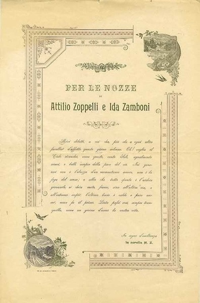 Per le nozze di Attilio Zoppelli e Ida Zamboni.