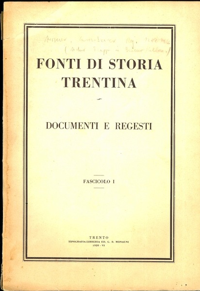 Regesti castrobarcensi dell'archivio dei conti Trapp.