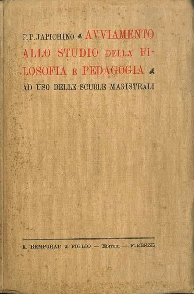 Avviamento allo studio della filosofia e pedagogia.