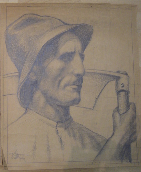 Coppia di disegni di contadini trentini-altoatesini.