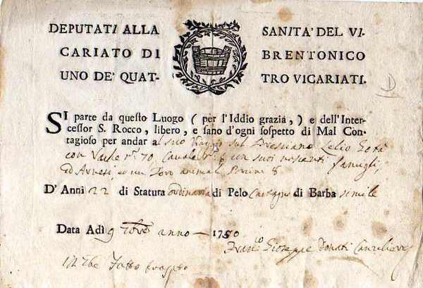 Deputati alla SanitÃ del vicariato di Brentonico uno de' quattro …