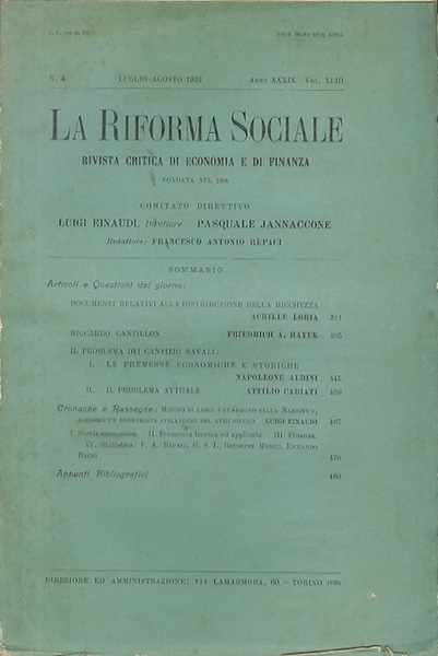 La riforma sociale: rivista critica di economia e di finanza. …