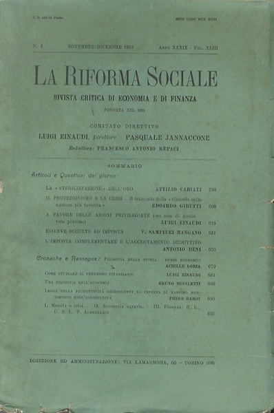 La riforma sociale: rivista critica di economia e di finanza. …