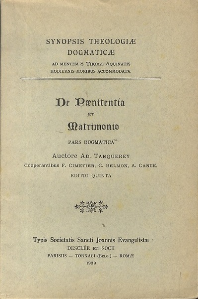 De paenitentia et matrimonio: pars dogmatica.