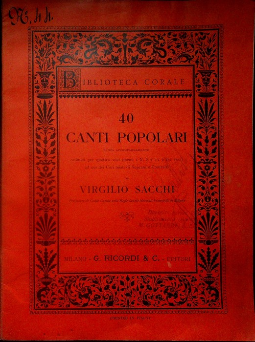 40 canti popolari senza accompagnamento.