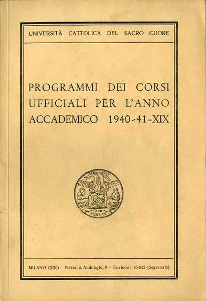 UniversitÃ cattolica del sacro cuore: programmi dei corsi ufficiali per …