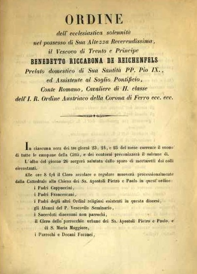 Ordine dell'ecclesiastica solennitÃ nel possesso di Sua altezza reverendissima, il …