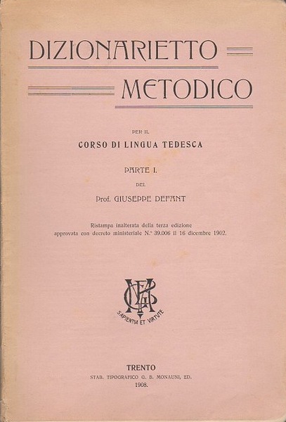 Dizionarietto Metodico per il Corso di Lingua Tedesca: parte I.