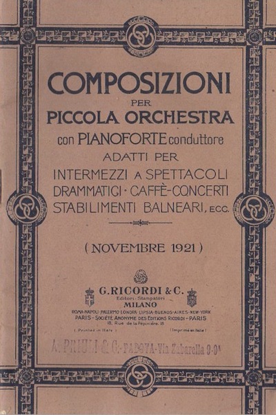 Composizioni per piccola orchestra con pianoforte conduttore adatti per intermezzi …