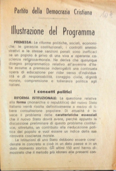 Partito della Democrazia Cristiana: illustrazione del programma.