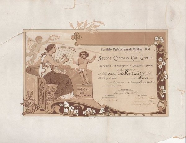 Comitato festeggiamenti vigiliani 1907: Sezione Concorso Cori Trentini: II premio.
