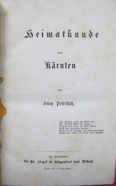 Heimatkunde von KÃ¤rnten. (Storia della Carinzia).
