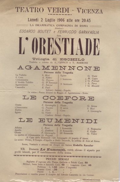 Teatro Verdi: Vicenza: la drammatica compagnia di Roma direttori Edoardo …