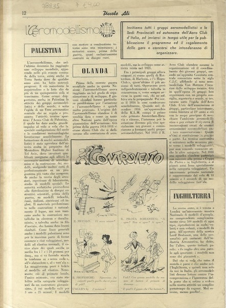Piccole ali: periodico degli aeromodellisti italiani: N. 1, 20 Gennaio …