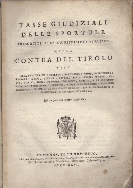 Tasse giudiziali delle sportule prescritte alle giurisdizioni italiane nella Contea …