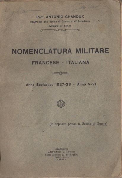 Nomenclatura militare francese-italiana: anno scolastico 1927-28 - Anno V-VI.