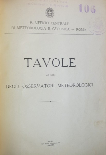 Tavole ad uso degli osservatori meteorologici.