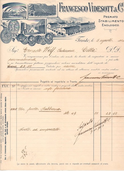 Premiato stabilimento enologico Francesco Videsott & C.: Trento.
