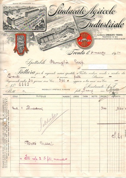 Sindacato agricolo industriale: Trento.