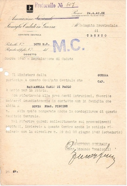 Segnalazione di caduto: Sover - Piscine.