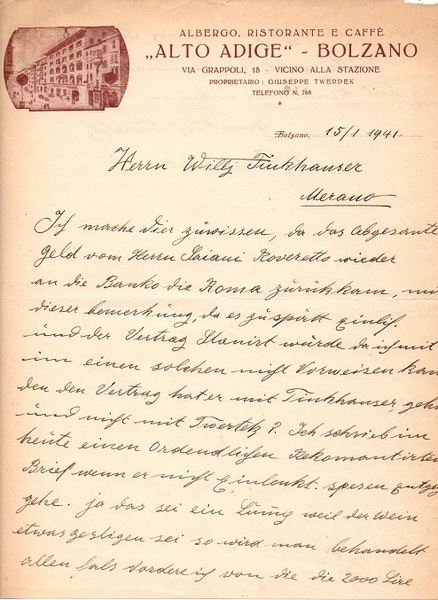 Albergo, ristorante e caffÃ¨ Â”Alto AdigeÂ”: Bolzano.