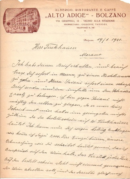 Albergo, ristorante e caffÃ¨ Â”Alto AdigeÂ”: Bolzano.