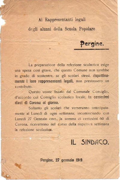 Ai rappresentanti legali degli alunni della Scuola Popolare: Pergine.
