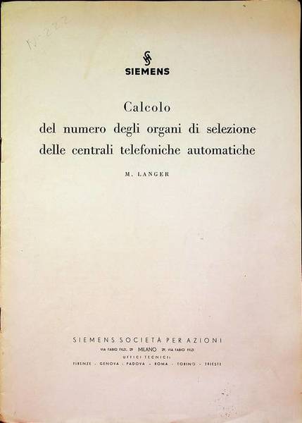Calcolo del numero degli organi di selezione delle centrali telefoniche …