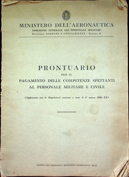 Ministero dell'aeronautica: Prontuario per il pagamento delle competenze spettanti al …
