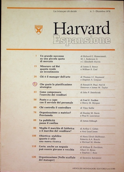 Harvard espansione: N.1 (dicembre 1978).