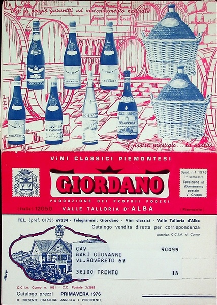 Vini classici piemontesi: Giordano: Valle Talloria d'Alba.