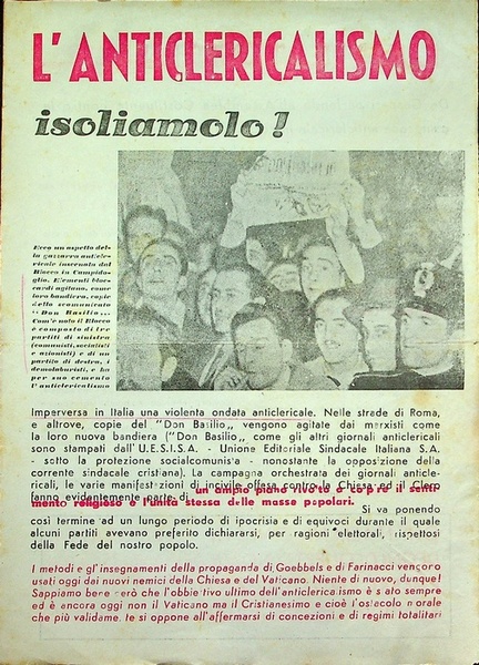 L'anticlericalismo isoliamolo!.