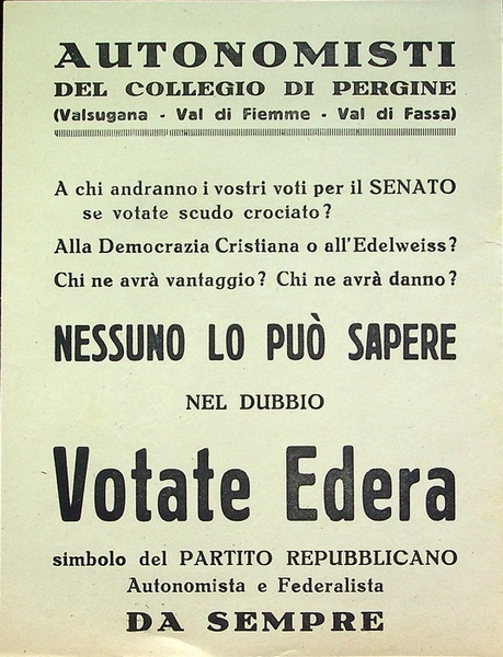 Autonomisti del collegio di Pergine (Valsugana - Val di Fiemme …
