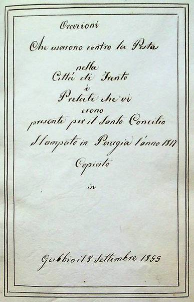 Orazioni che usarono contra la Pesta nella CittÃ di Trento …