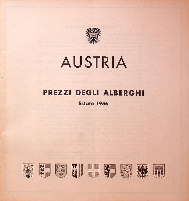 Austria, prezzi degli alberghi, estate 1956.