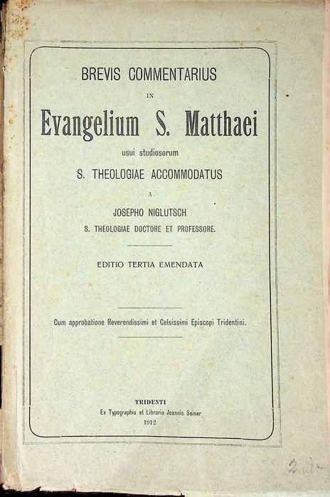 Brevis commentarius in Evangelium S. Matthaei: usui studiosorum S. theologiae …