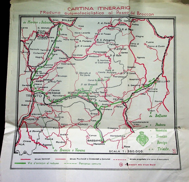 Cartina itinerario: IÂ° Raduno automotociclistico al Passo del Broccon.