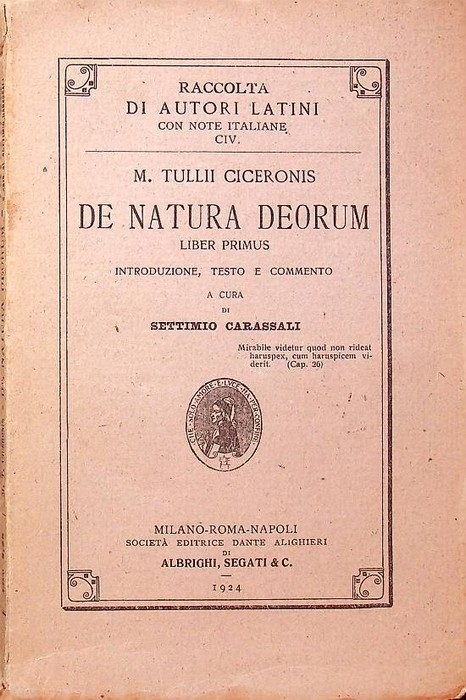 Della natura degli dei: libro primo.