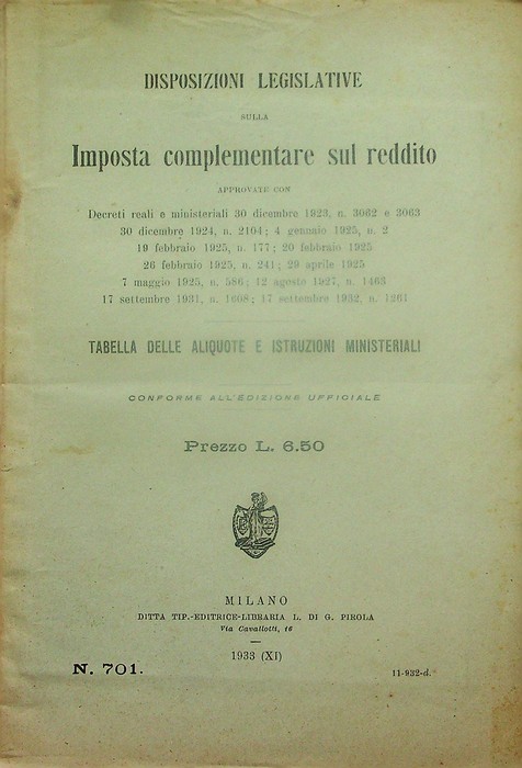 Disposizioni legislative sulla imposta complementare sul reddito: approvate con decreti …