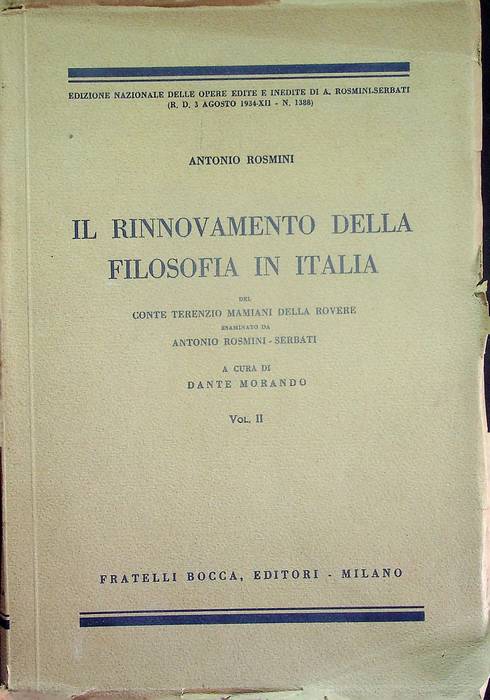 Il rinnovamento della filosofia in Italia del conte Terenzio Mamiani …