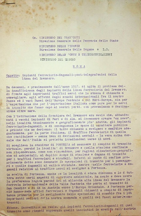Impianti ferroviario-doganali-post-telegrafonici della linea del Brennero.