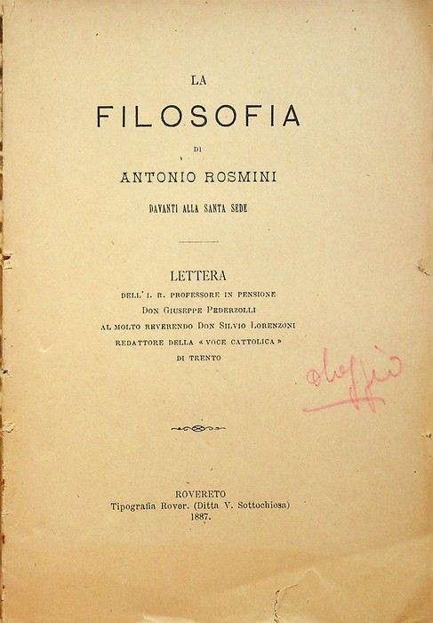 La filosofia di Antonio Rosmini davanti alla Santa Sede: lettera …