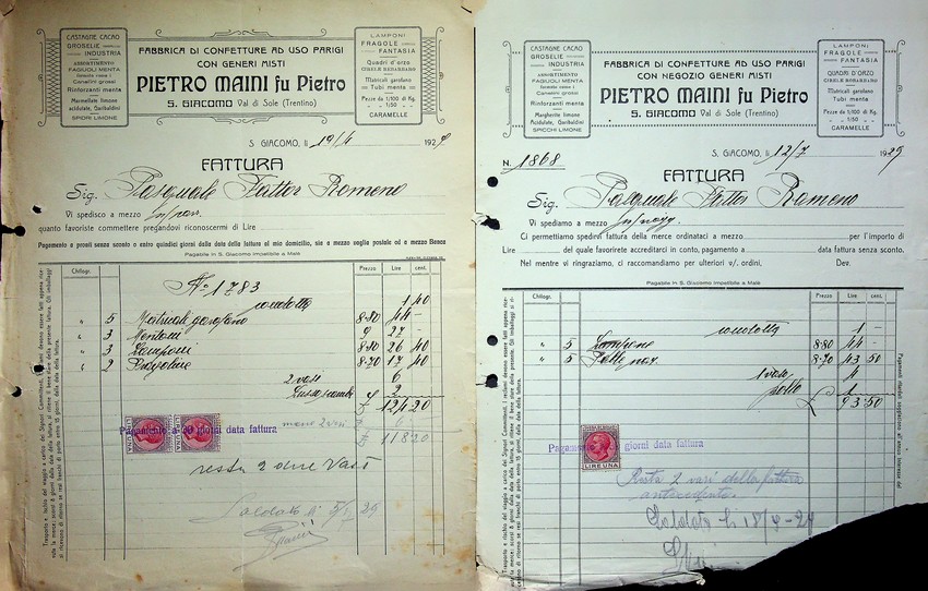 Lotto di 13 fatture della fabbrica di confetture ad uso …