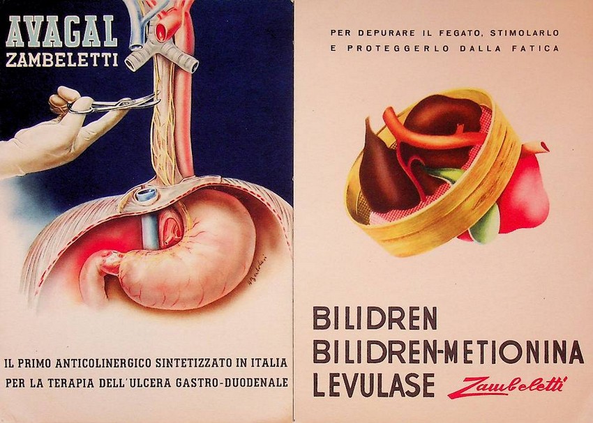 Lotto di 2 pubblicitÃ d'epoca della Zambeletti.