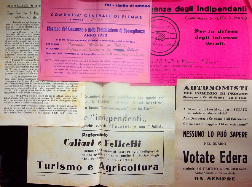 Lotto di 5 documenti della'Alleanza degli indipendenti, edera, comitato valligiano, …