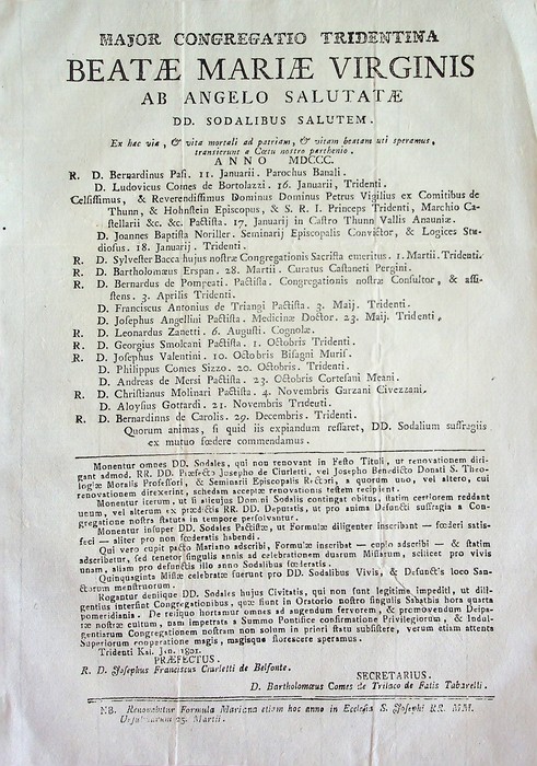 Major congregatio tridentina: Beatae Mariae Virginis ab Angelo Salutatae: DD. …
