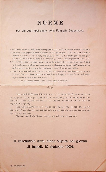 Norme per chi vuol farsi socio della Famiglia Cooperativa: Brez.