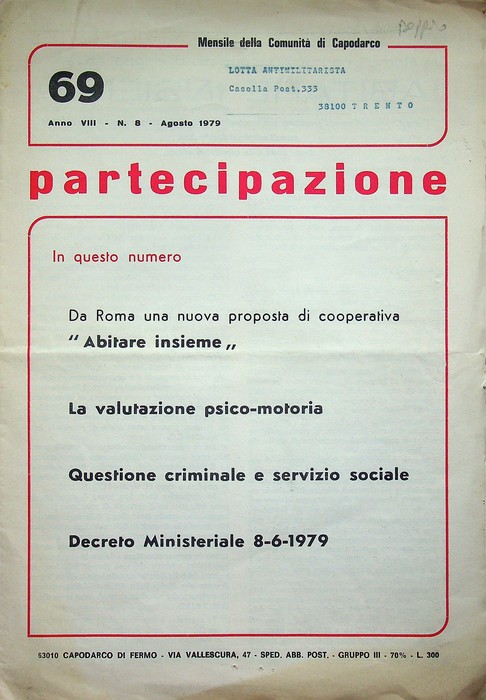 Partecipazione: mensile della ComunitÃ di Capodarco: 69: A. VIII - …